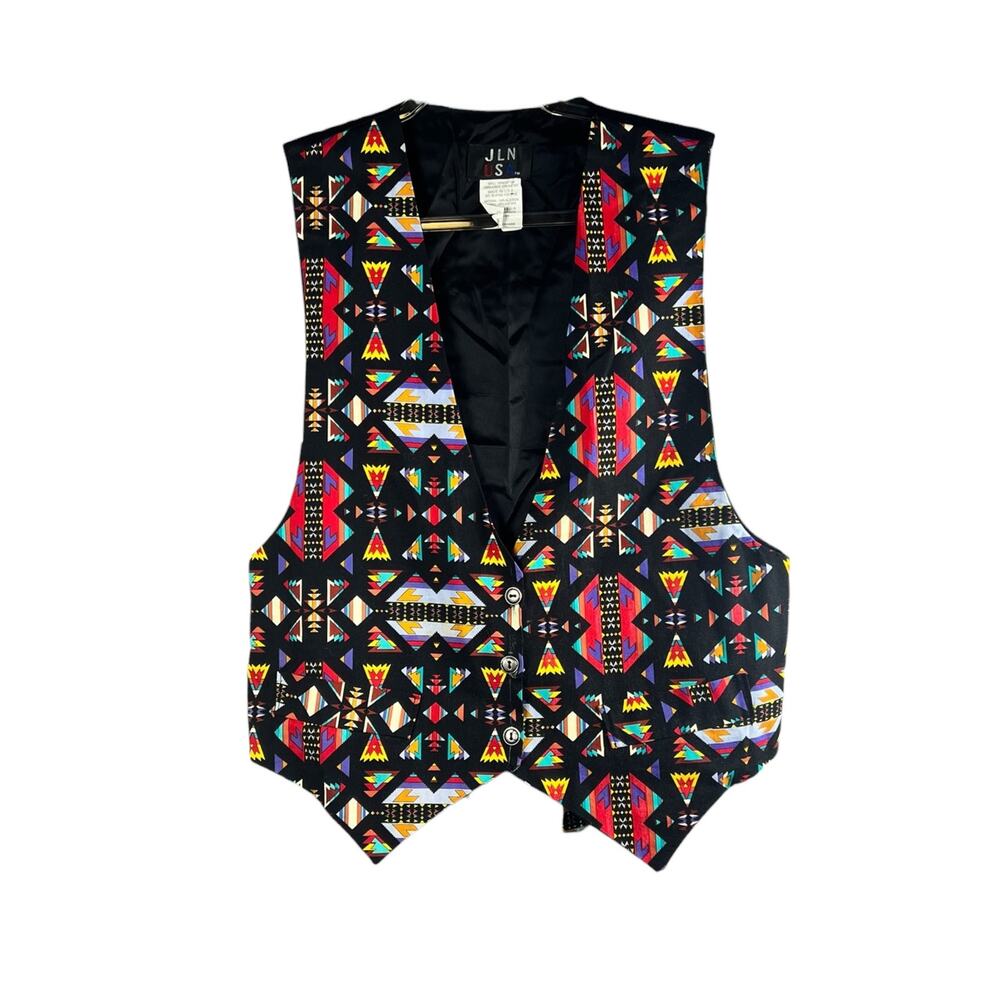Vintage JLN USA Geometric Cotton Vest Artwear Open Front 90s Large - Picture 5 of 6